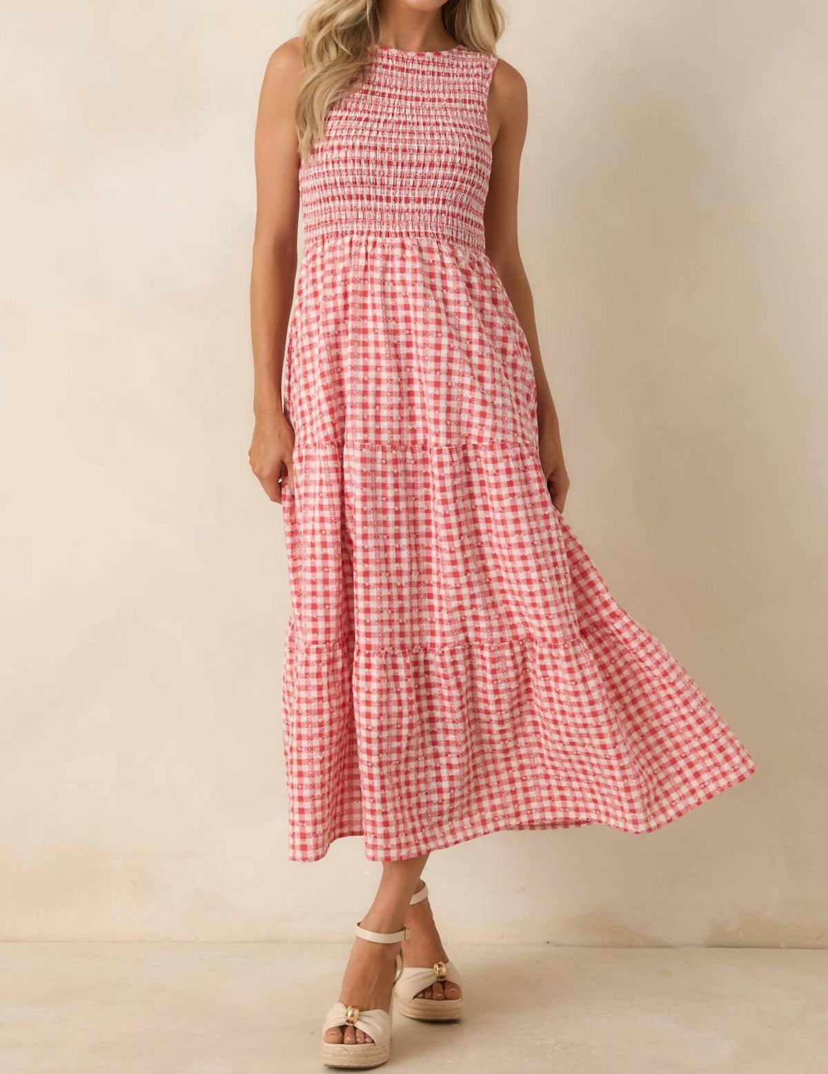 Thml - Picnic Promises Gingham Eyelet Cotton Midi Dress