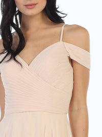 Eva Flowy Chiffon Off Shoulder Dress in champnage - women's dress - detail view
