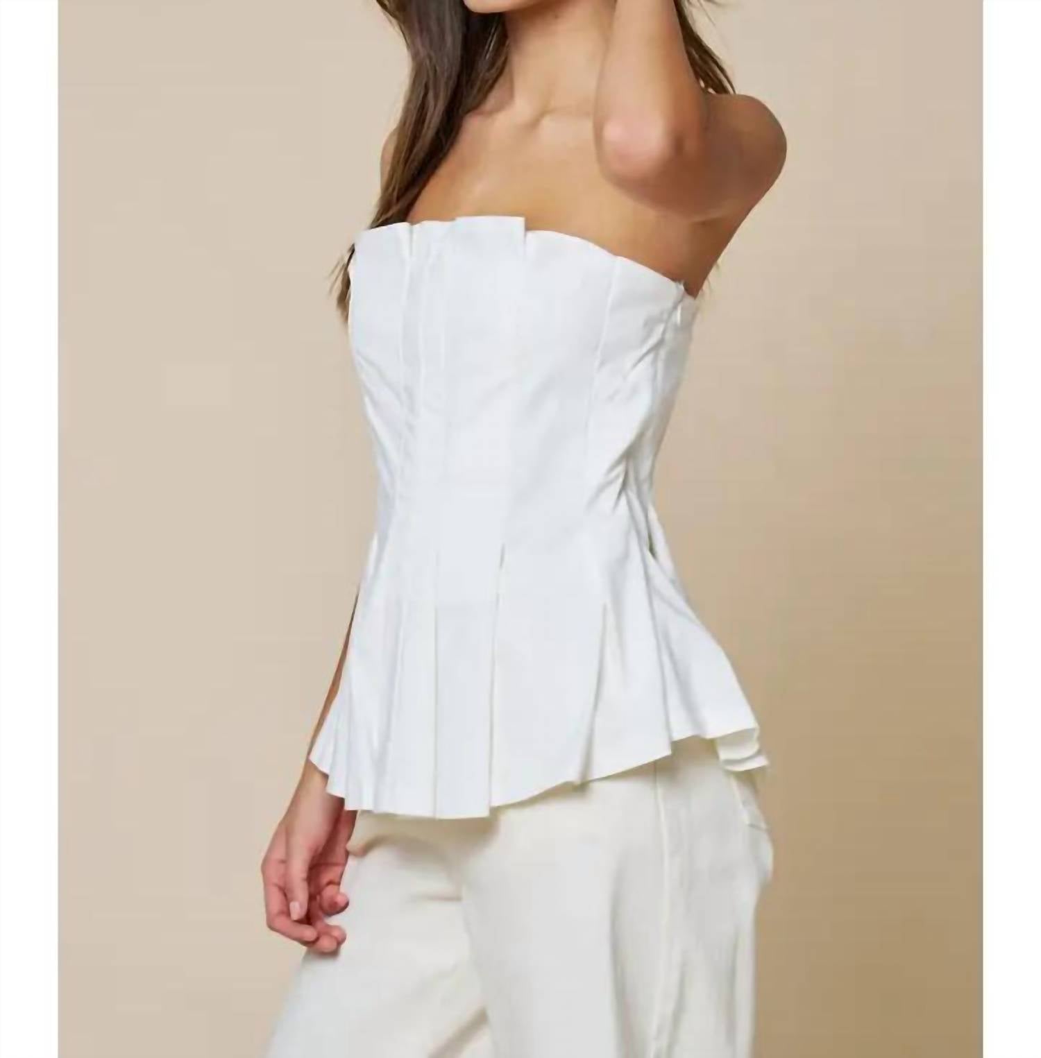 Lalavon - Strapless Pleated Peplum Top