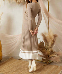Endless Blu. - Belted Pleated Midi Sweater Dress