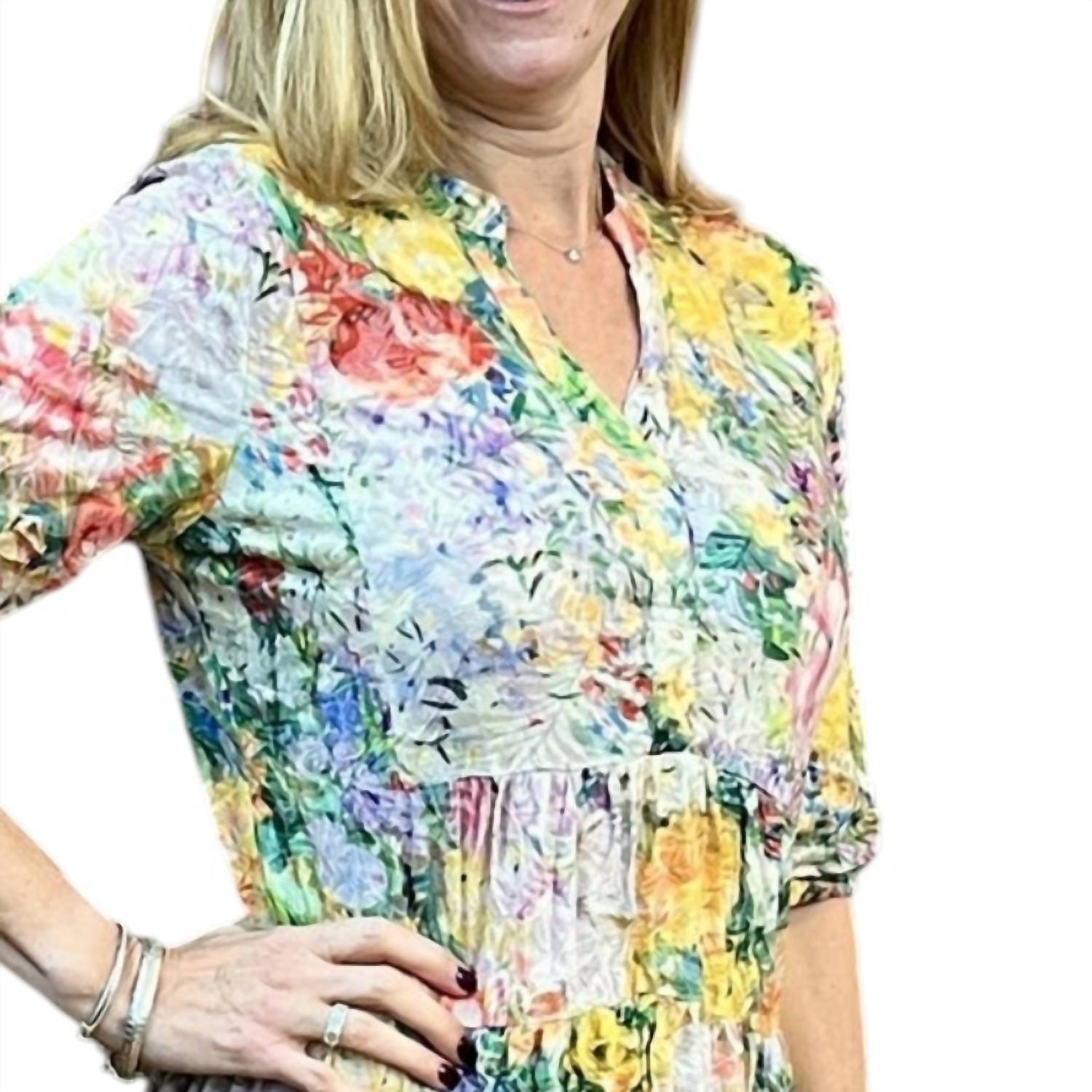 Shana Apparel - 3/4 Sleeve Tier Crinkle Dress