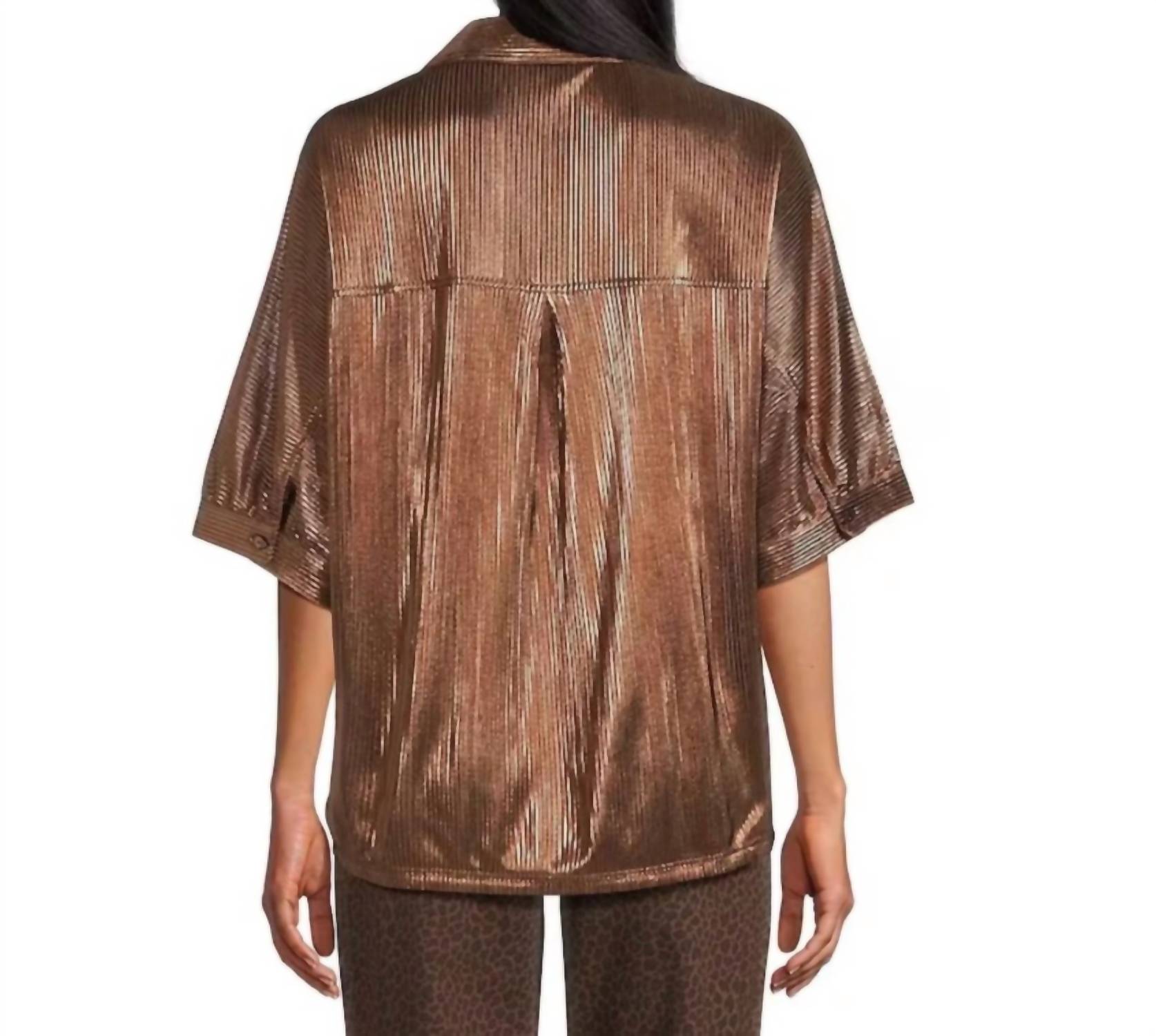 John Mark - Shimmer Pleat Button Front Blouse