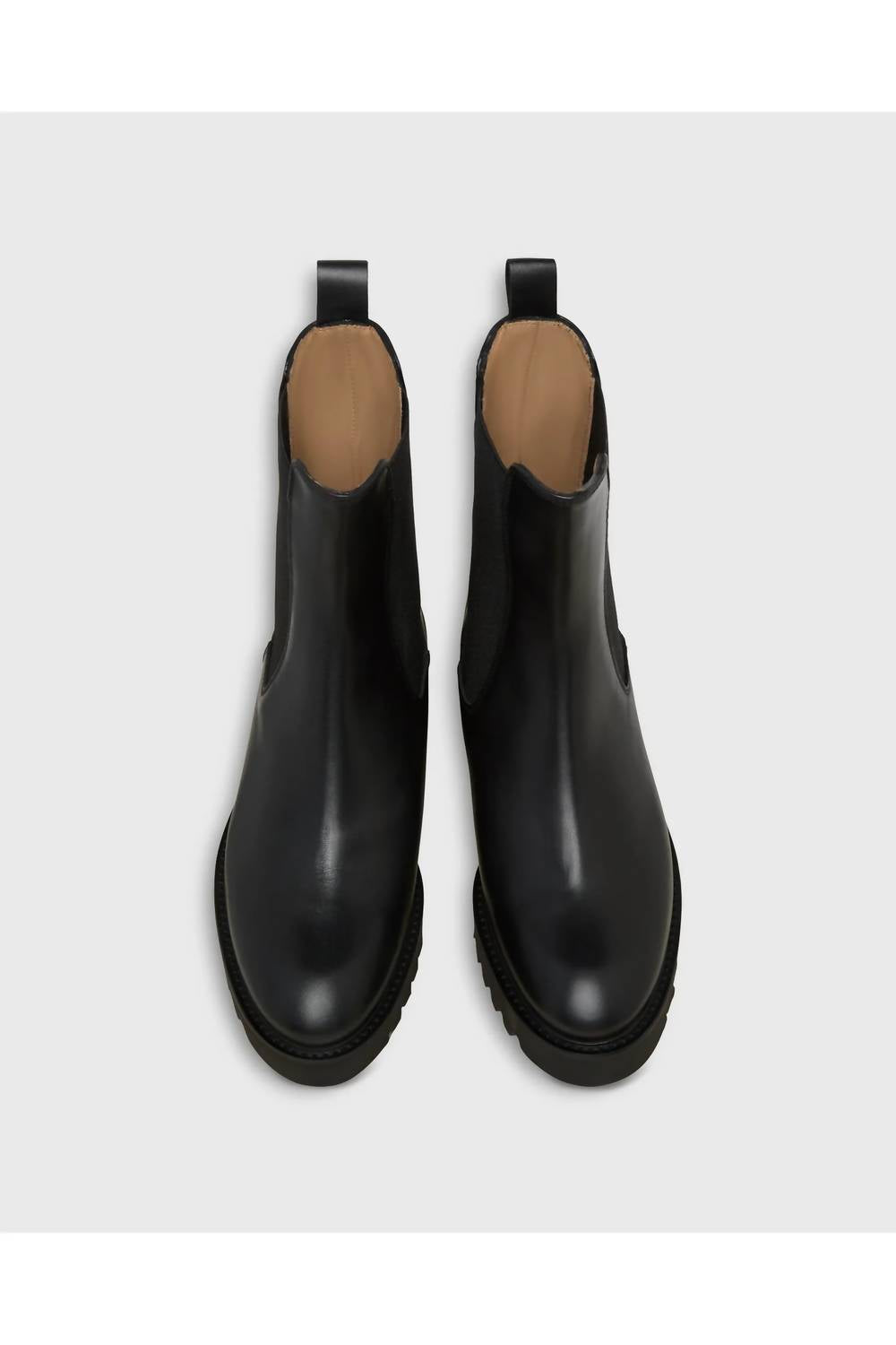 Ann Mashburn Women's Tall Lug Sole Chelsea Boot in black leather 1 - women's shoe - detail view