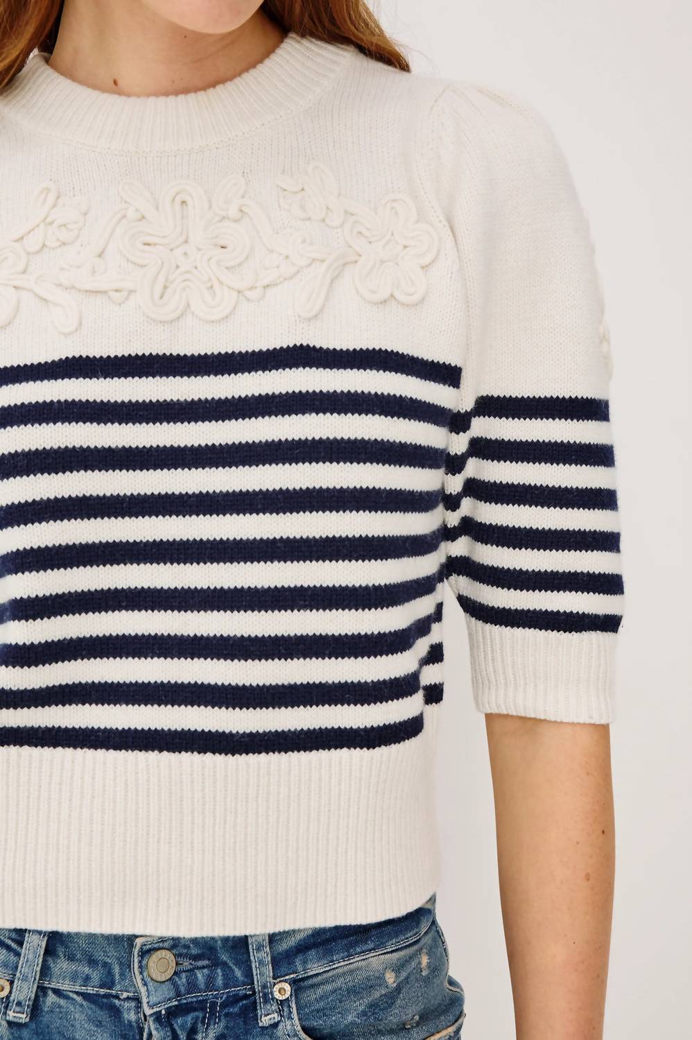 Rails Martha Top in ivory navy floral stripe - women's sweater - detail view