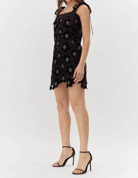 for Love & Lemons Jolene Crochet Velvet Mini Dress in black - women's dress - alternate view