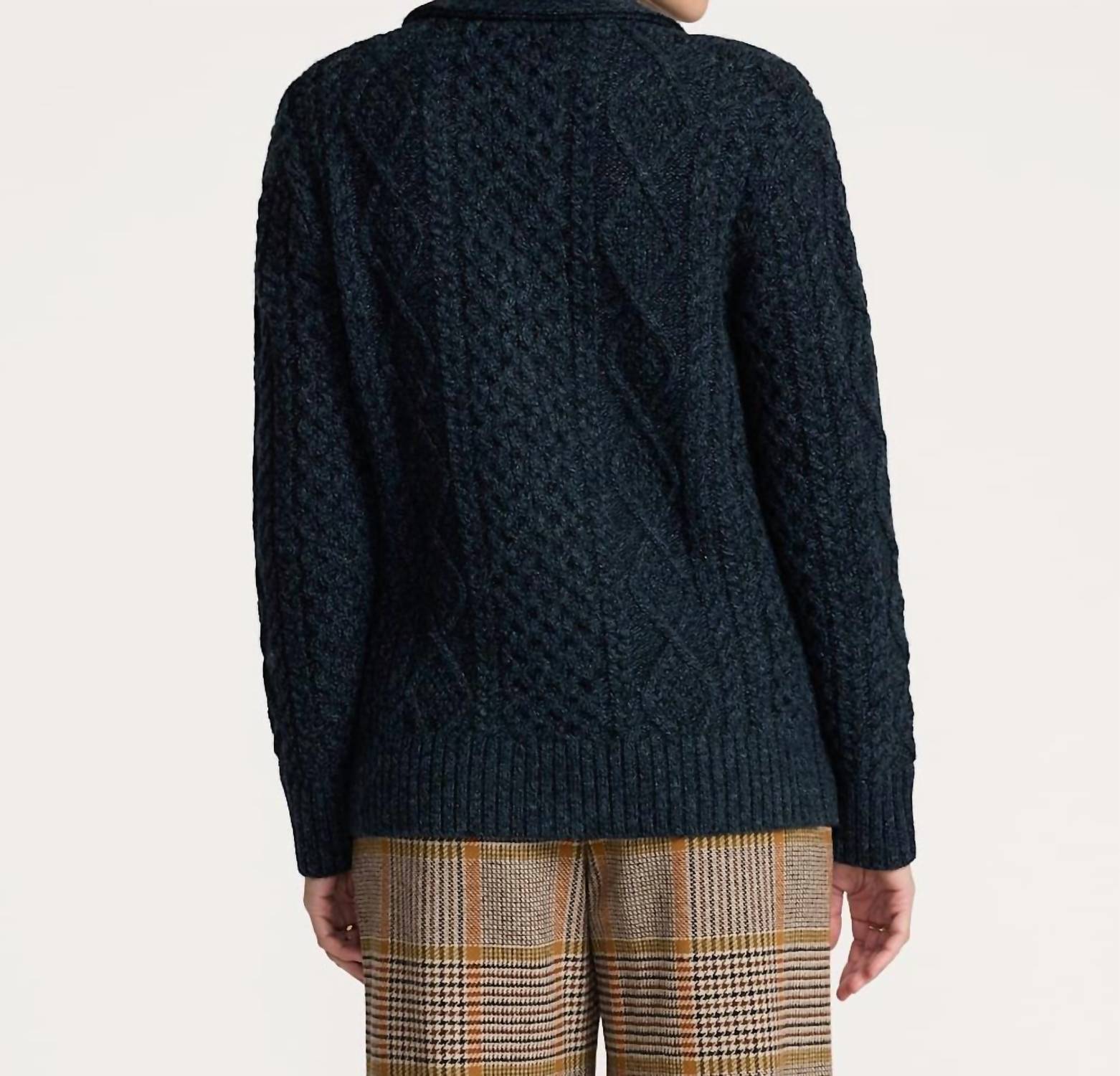 PENDLETON Fisherman Wool button sweater in blue - women's cardigan - detail view