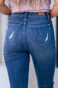 Judy Blue - High Waist Button Fly Distressed Skinny Jeans