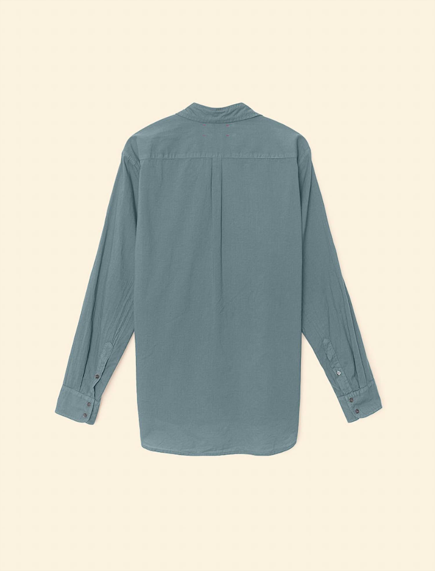 XIRENA Women's Beau Shirt Top in steely blue - women's long sleeve top - detail view
