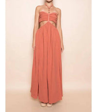 Fore Collection - Braided Strap Gold Beadin Cut Out Waist Maxi Dress