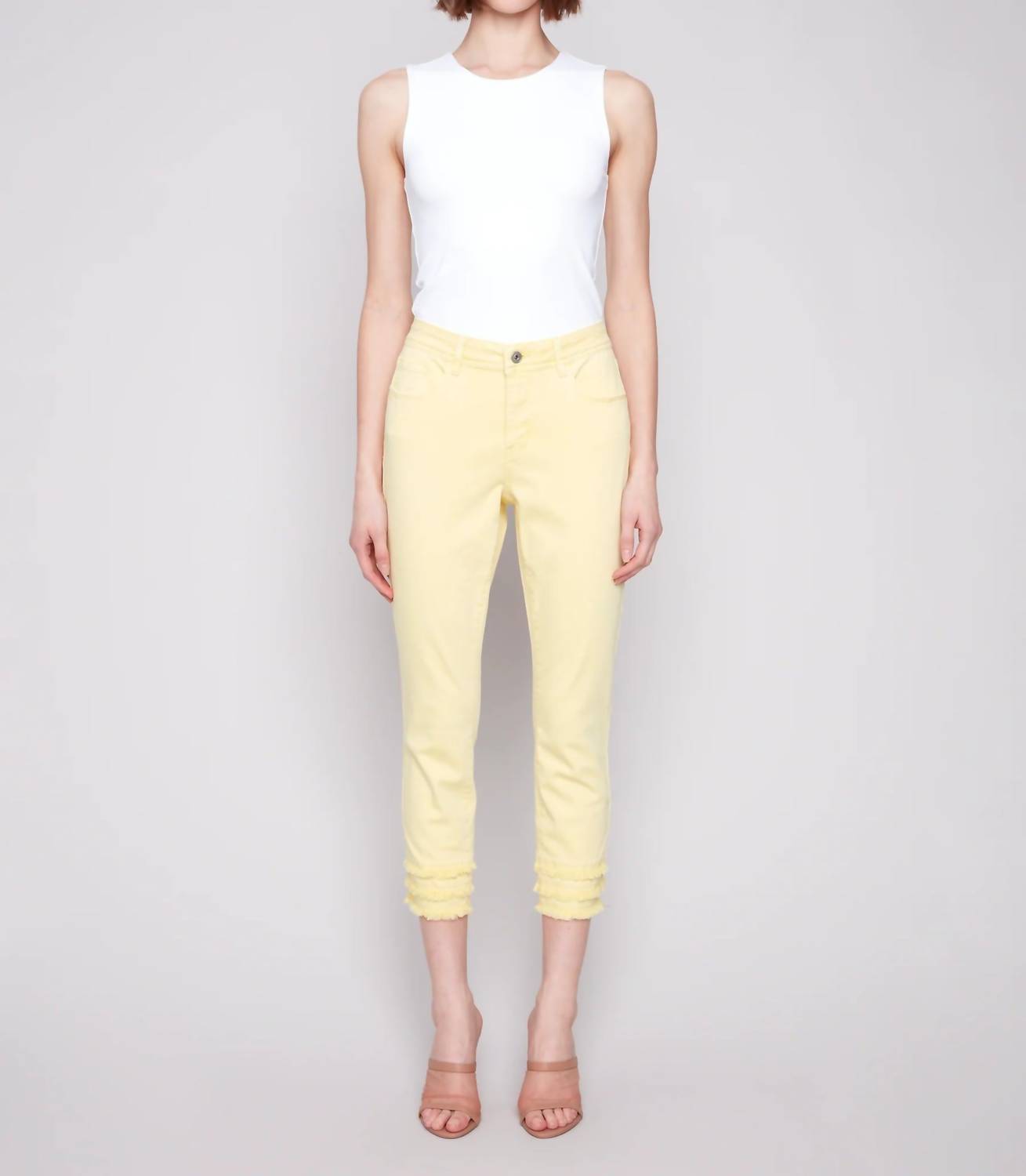 CHARLIE B Women's Frayed Hem Ankle Leg Pant in lemonade - women's pants