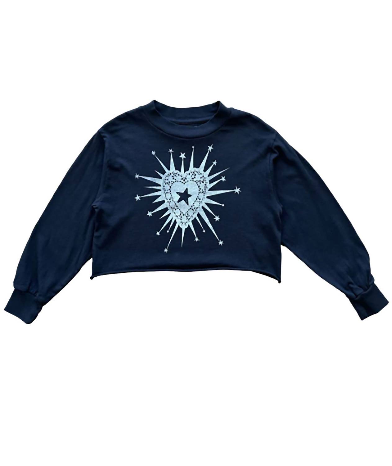 ROWDY SPROUT Girl's Lace Heart Slouch Tee in black - kids' long sleeve top - detail view