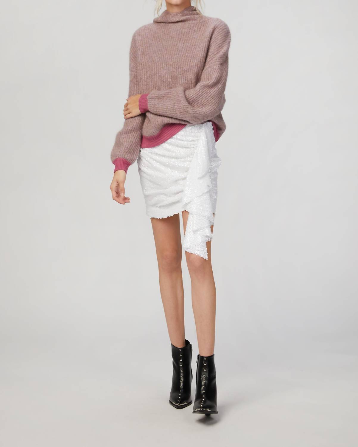 WOOL BLEND DROP SHOULDER COWL NECK HOODIE