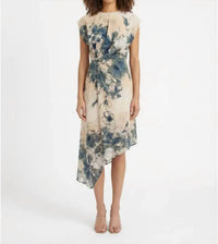 Donna Morgan - Asymmetrical Cap Sleeve Floral Dress