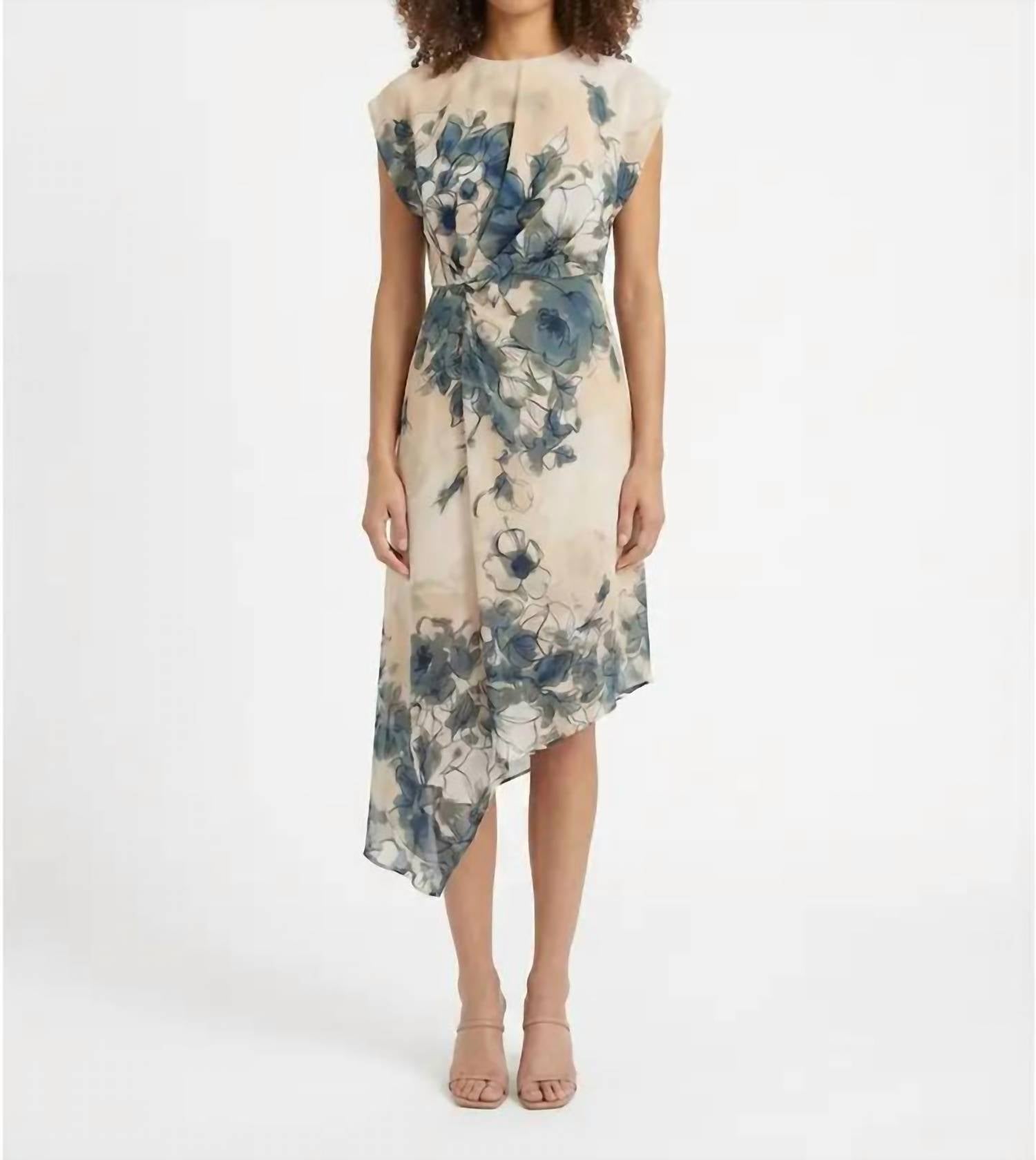 Donna Morgan - Asymmetrical Cap Sleeve Floral Dress