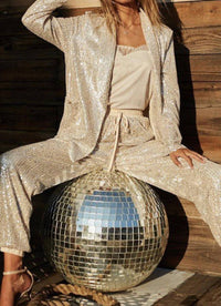 Mainstrip - Shawl Collar Long Sleeve Pocket Sequin JAcket