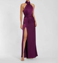 Mac Duggal - Leena Open Back High Neck Side Ruched Gown
