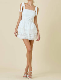 Day + Moon - Shoulder Tie Double Tiered Lace Dress