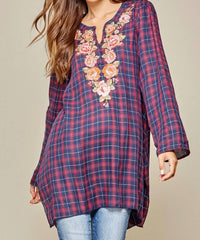 Andree By Unit - Plaid Embroidered Top