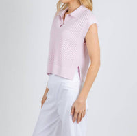 Autumn Cashmere Boxy Mesh Jonny Collar Muscle Tee in powder pink - women's shirt - alternate view
