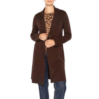 Kinross Long Notch Collar Cardigan in chocolate - women's cardigan