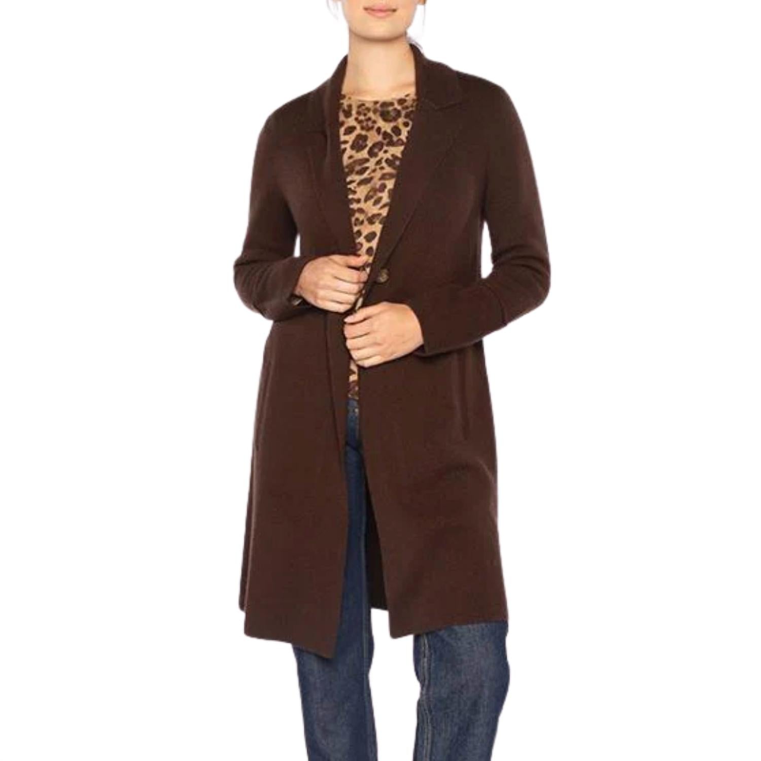 Kinross Long Notch Collar Cardigan in chocolate - women's cardigan