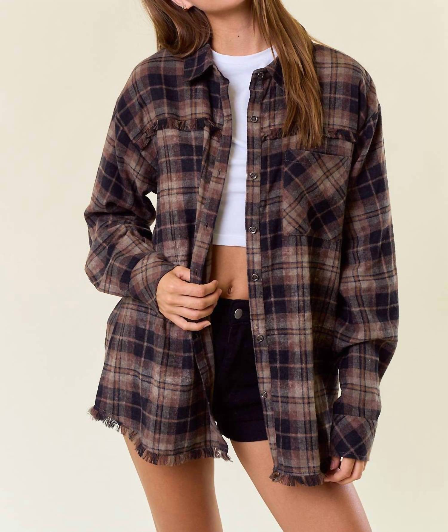 Doe And Rae - Plaid Flannel Shirt With Frayed Detail