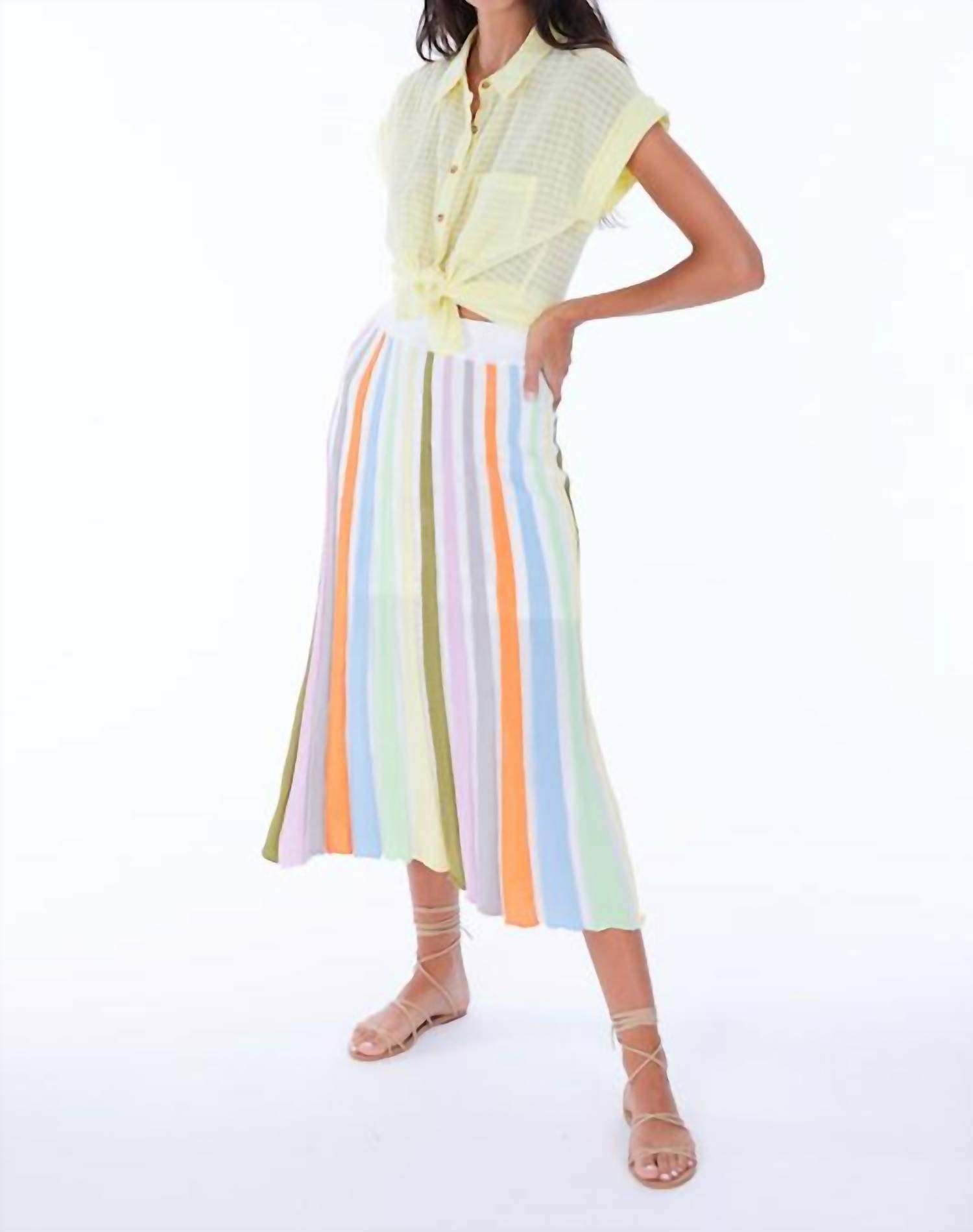 ALLISON NEW YORK Paneled Knit Midi Skirt in pastel rainbow - women's skirt