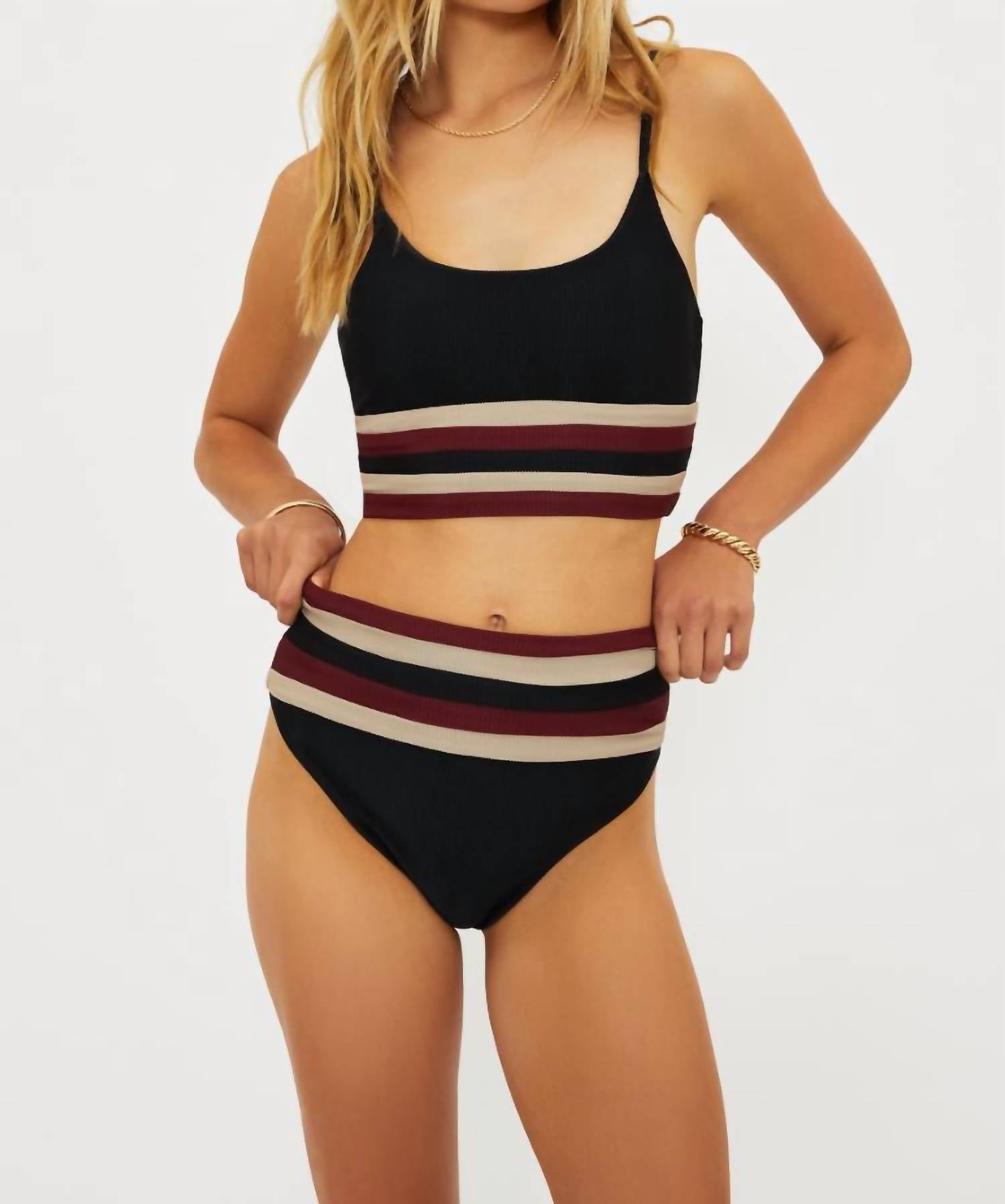 Beach Riot Millie Bikini Bottom in maroon merlot colorblock - women's swimwear