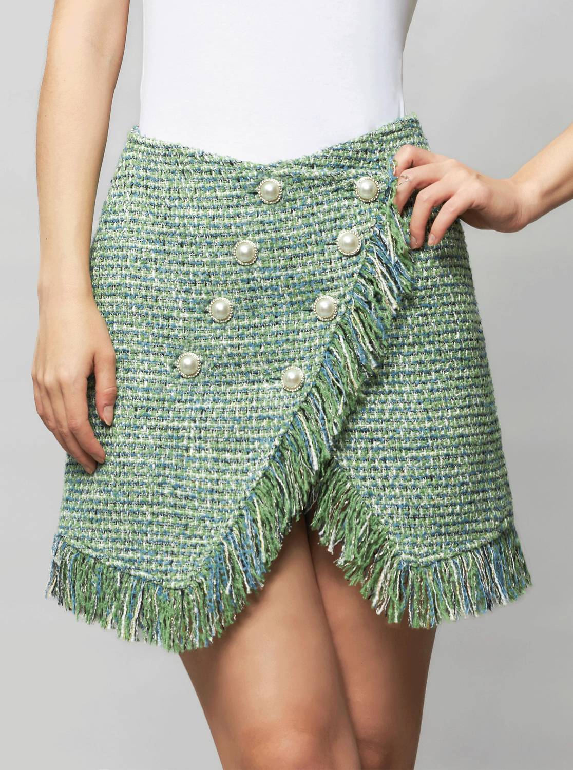 Solgo Atelier - Cora Asymmetrical Tweed Bouclé Mini Skirt