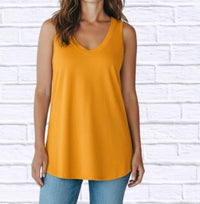 Diva USA Soft Knit V-neck Sleeveless Top in tangerine - women's tank top