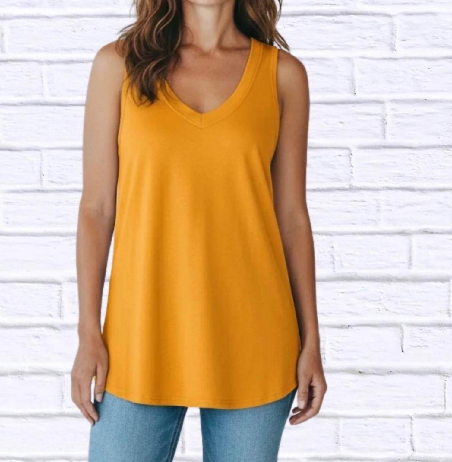 Diva USA Soft Knit V-neck Sleeveless Top in tangerine - women's tank top