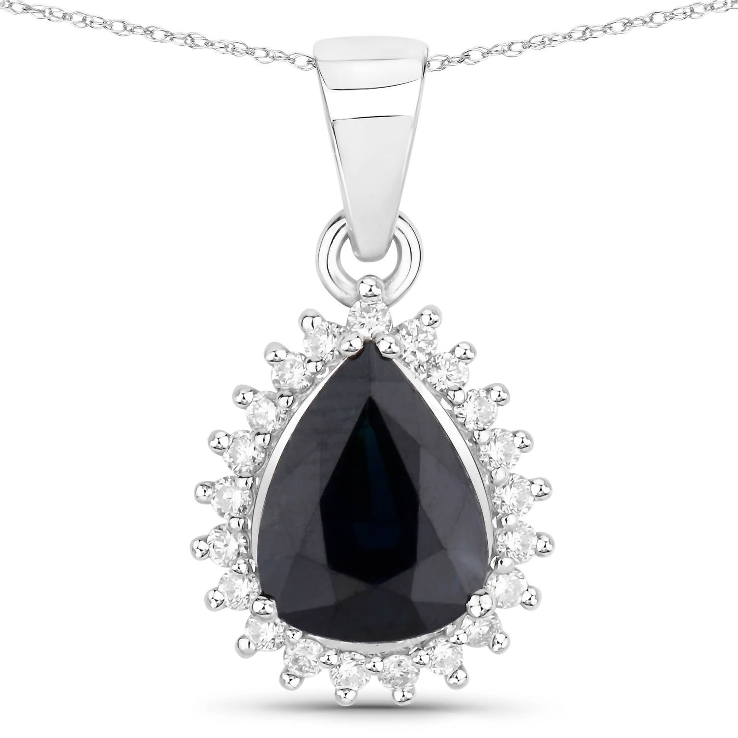 Diana M Jewels Women's Pear Natural Blue Sapphire Pendant Necklace (2.09 Ct) - Classic Plus in 14k white gold - women's jewelry