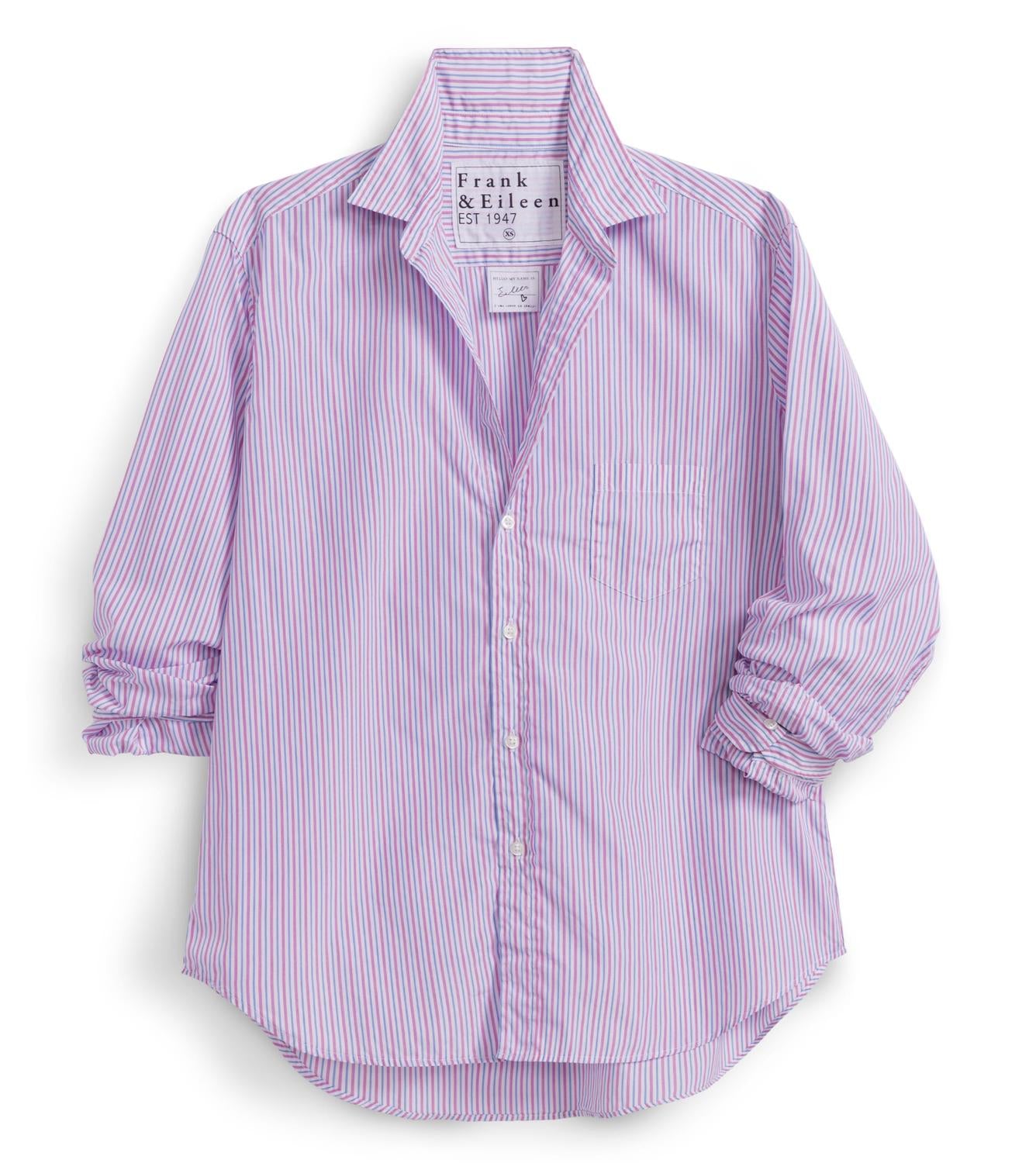Frank & Eileen Women's Button-up Shirt in hot pink blue stripe - women's shirt