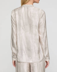 Lafayette 148 V Neck Button Front Blouse in pearl - women's blouse - detail view