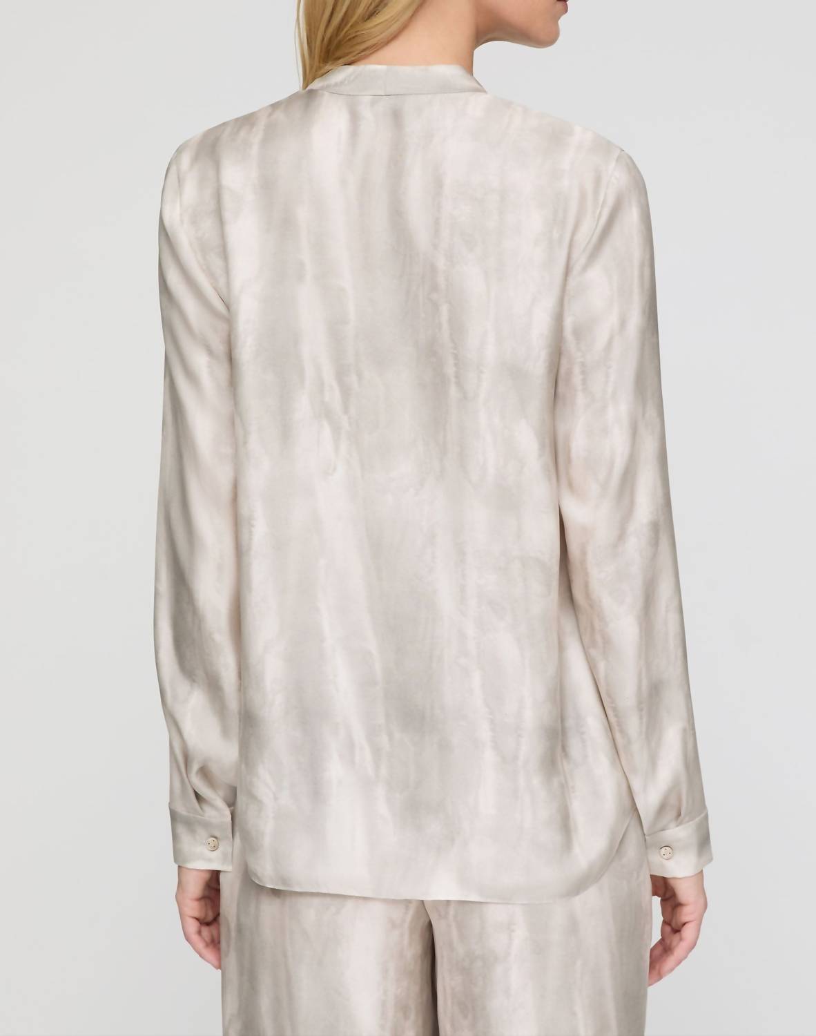 Lafayette 148 V Neck Button Front Blouse in pearl - women's blouse - detail view