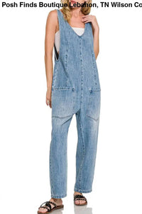 Vanilla Monkey - Women's Denim Adjustable Strap Baggy Jumpsuit