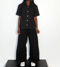 knotWTR Crystal Denim Short Sleeve Shirt in black - women's shirt