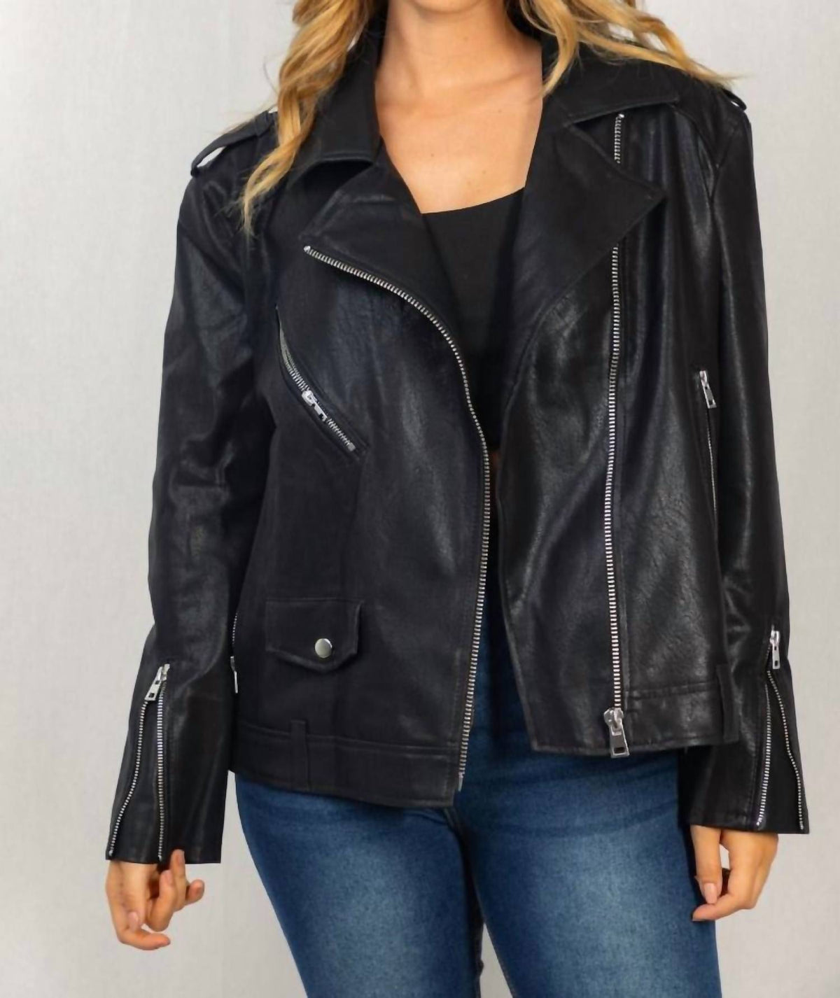 White Birch - Abstract Zipper Biker Jacket