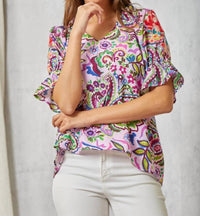 Savanna Jane - Floral Embroidery Paisley Print Blouse