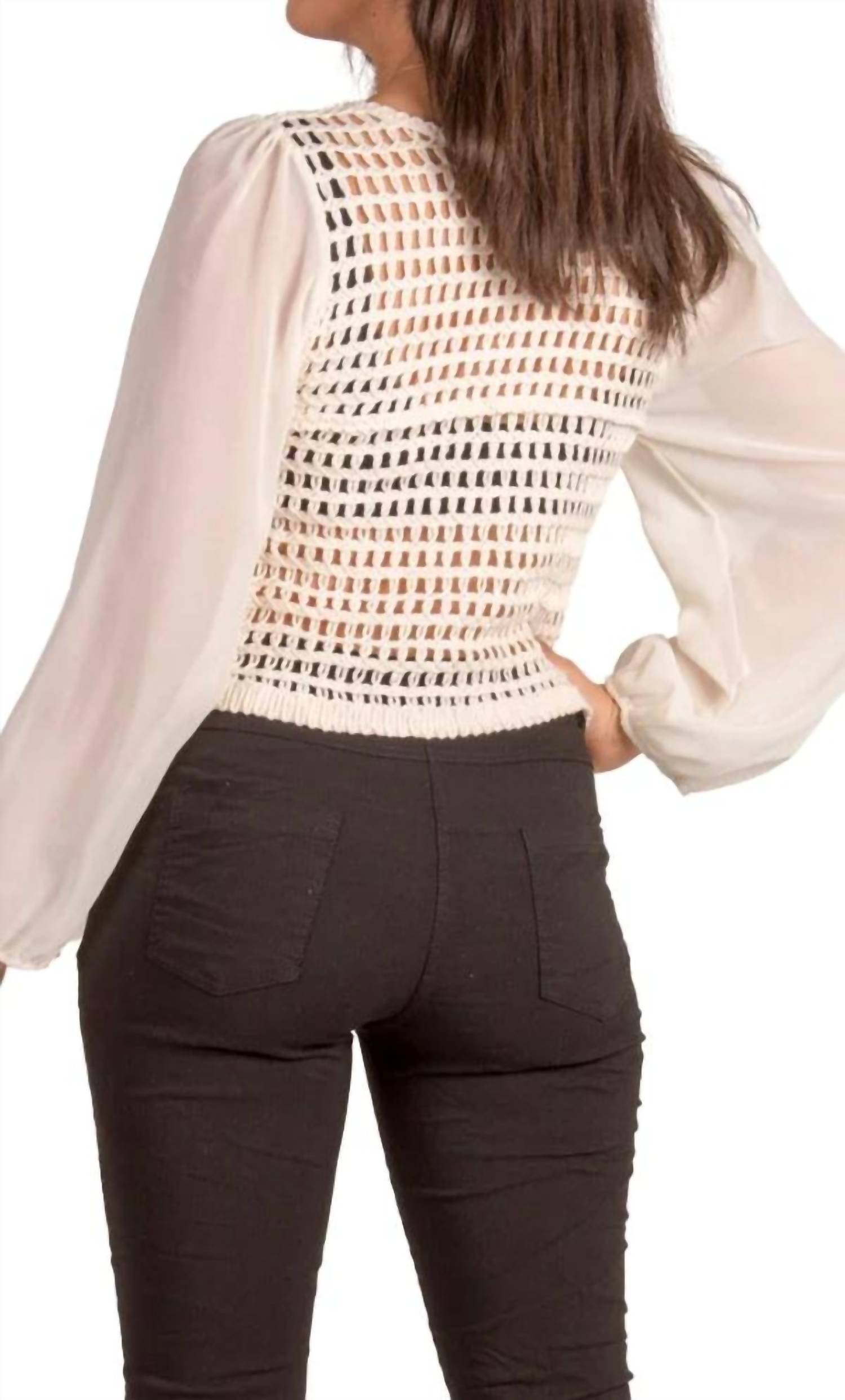 GIGI MODA La Grazia Crochet Cardigan in beige - women's cardigan - detail view