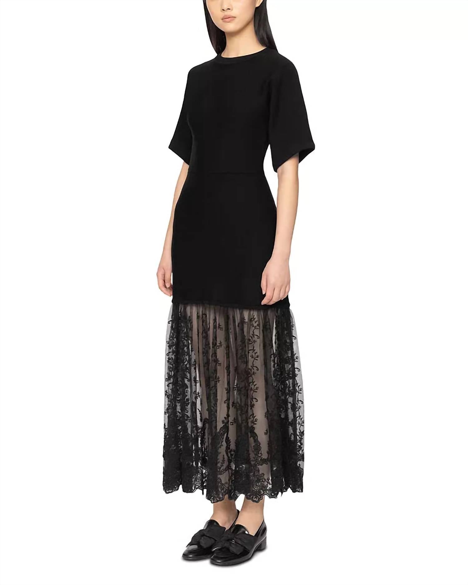 SEA Diane Lace Knit Combo Dress in black - women's dress - detail view