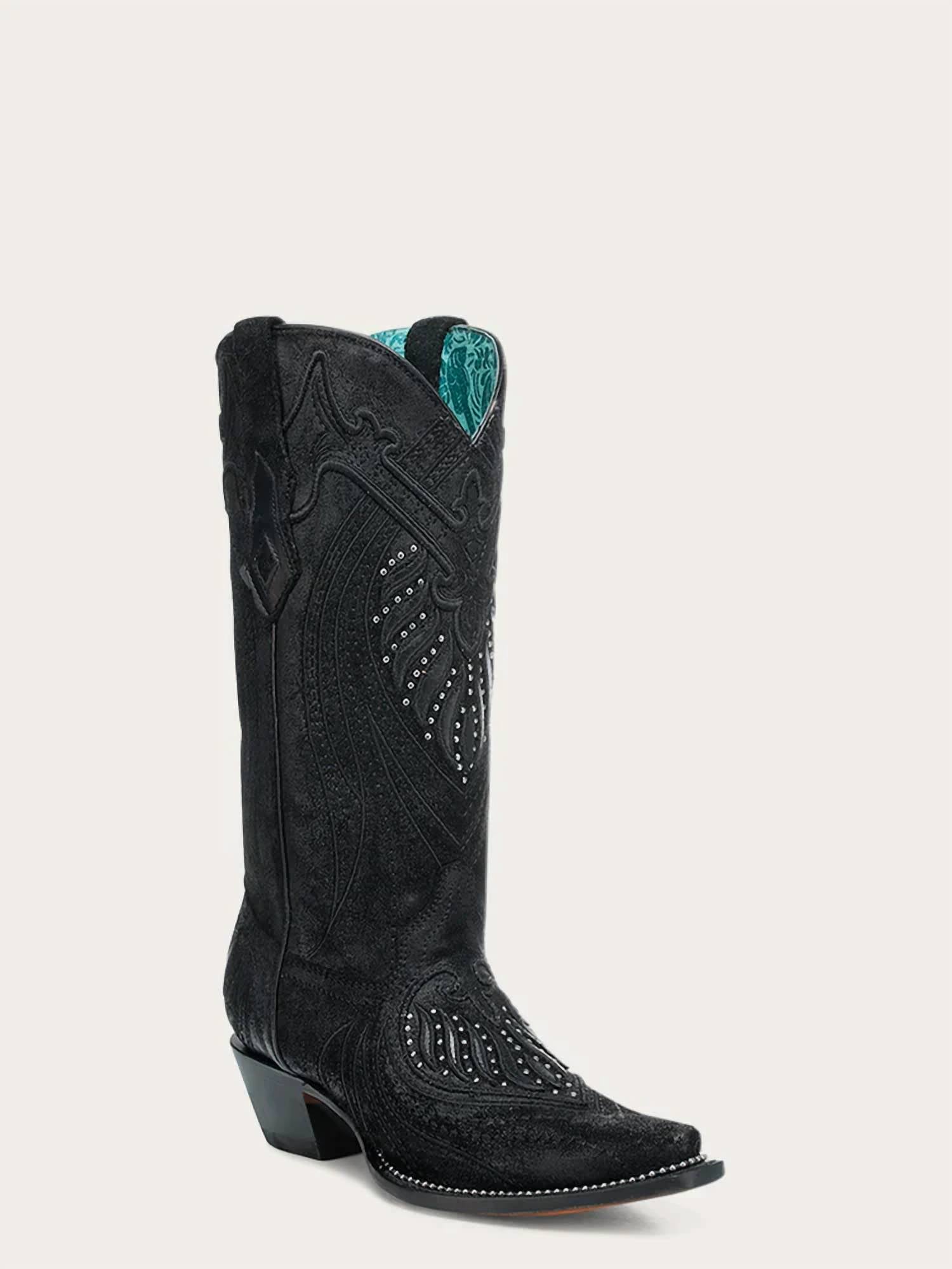 Corral - Women's Overlay Embroidery & Studs Snip Toe Cowboy Boots