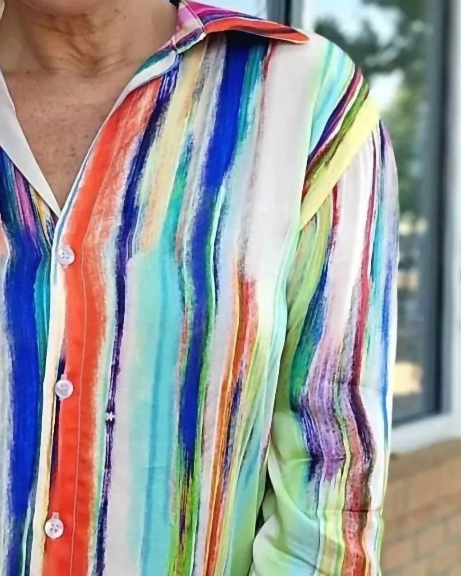 Tempo Paris - Striped Button Down Blouse