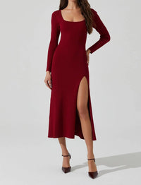 ASTR Long Sleeve Ribbed Sweater Dress in red cherry - women's dress
