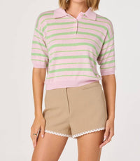 Astr - Scottie Striped Knit Polo Sweater