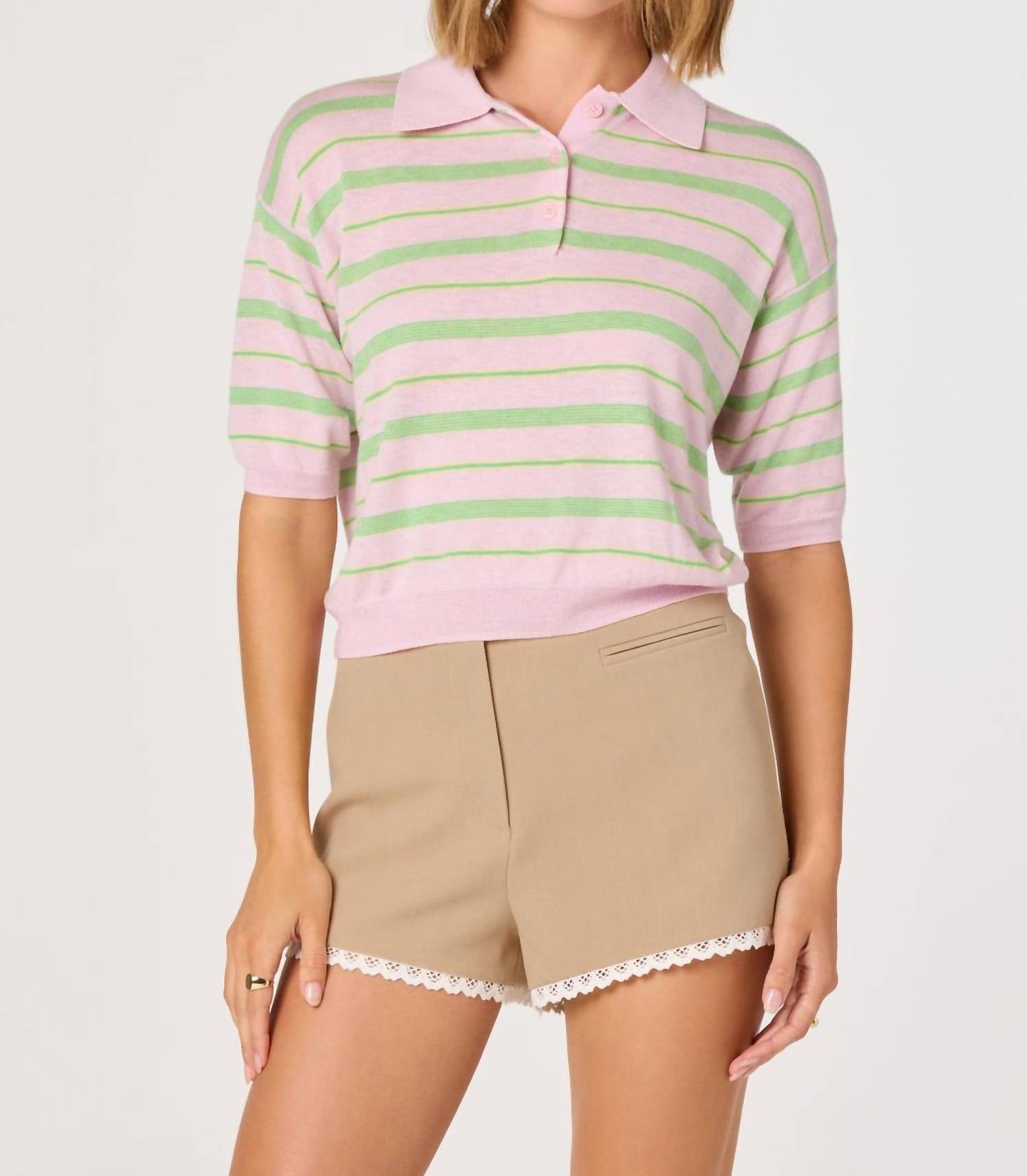 Astr - Scottie Striped Knit Polo Sweater