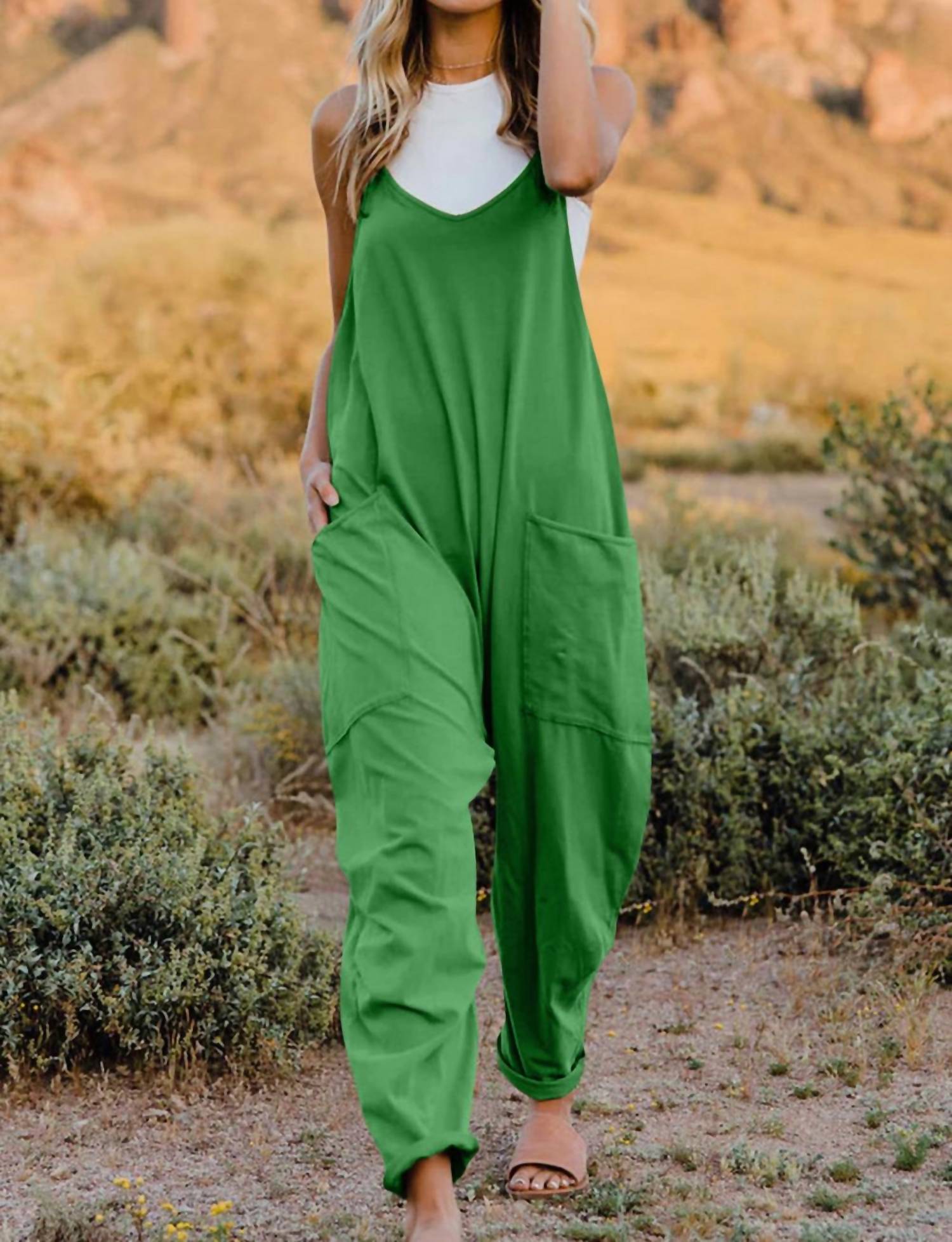 Double Take - Full Size V-neck Sleeveless Jumpsuit With Pockets