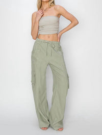 Risen - High Rise Linen Wide Cargo Pants