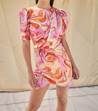 Aiifos Stephanie Silk Satin Mini Dress in pink marble - women's dress