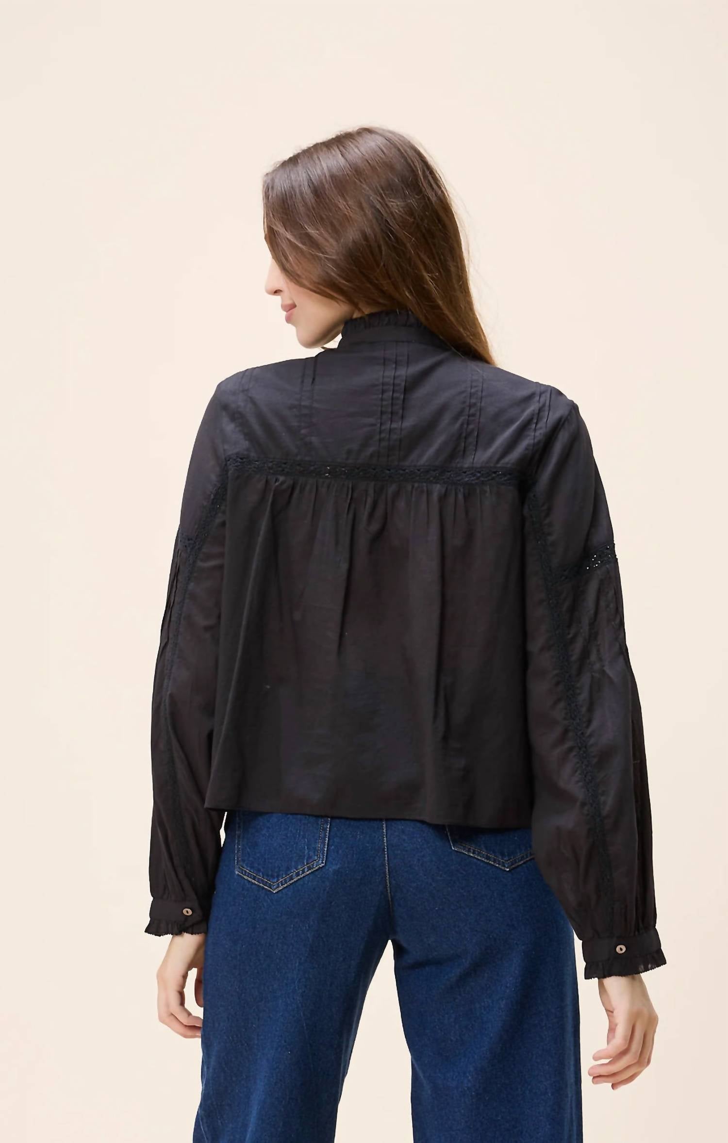 Cleobella Morea Top in black 1 - women's long sleeve top - alternate view
